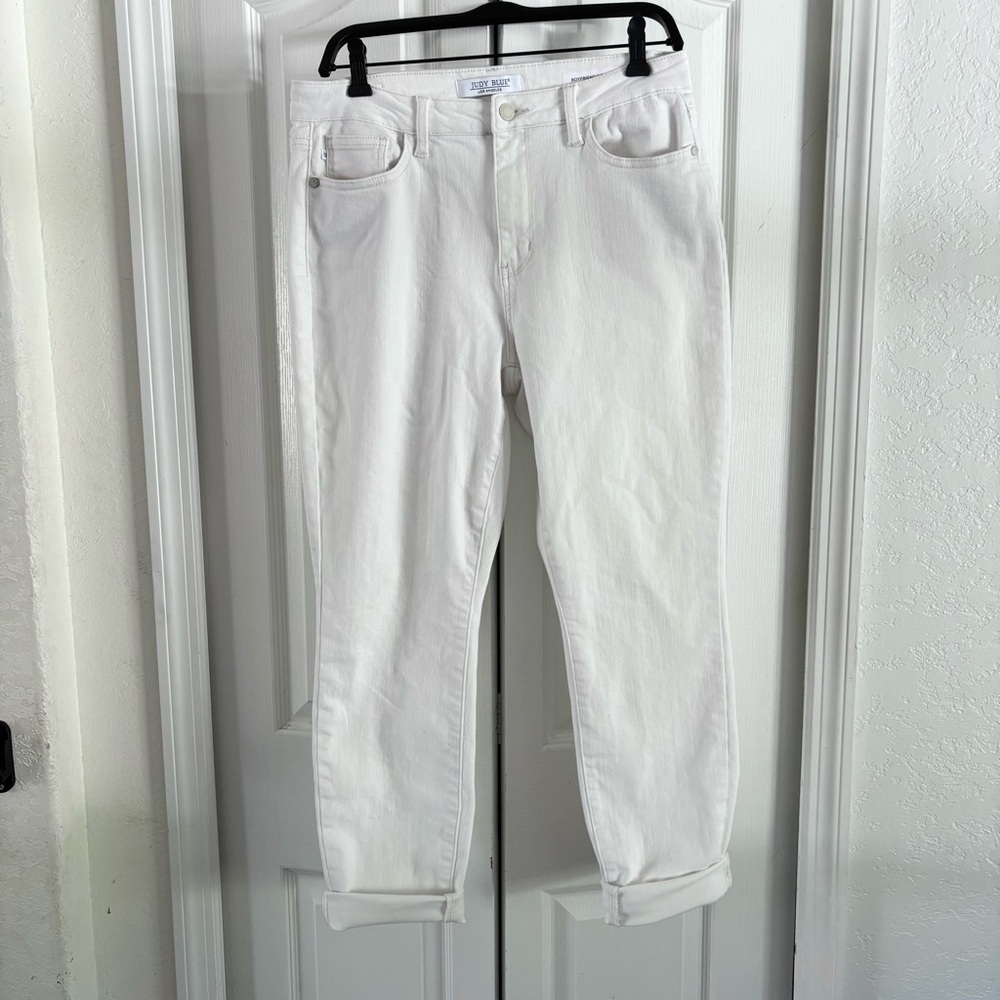 Judy Blue White Double Cuff Boyfriend Jeans Size 29, High Rise Comfort Stretch - Picture 2 of 16